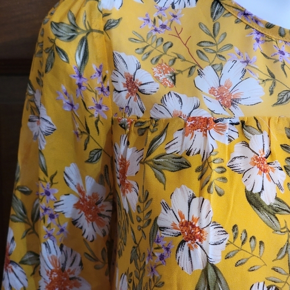 Allegra K Floral Ruffled Chiffon Blouse Yellow Size XS - Picture 10 of 16